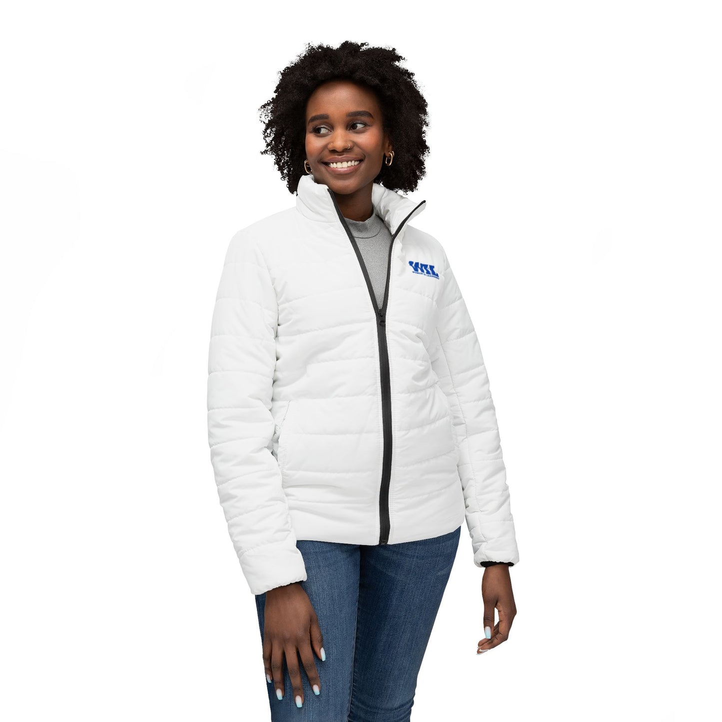 Women in Leadership White Ladies’ Puffer Jacket – Quilted Insulated Coat